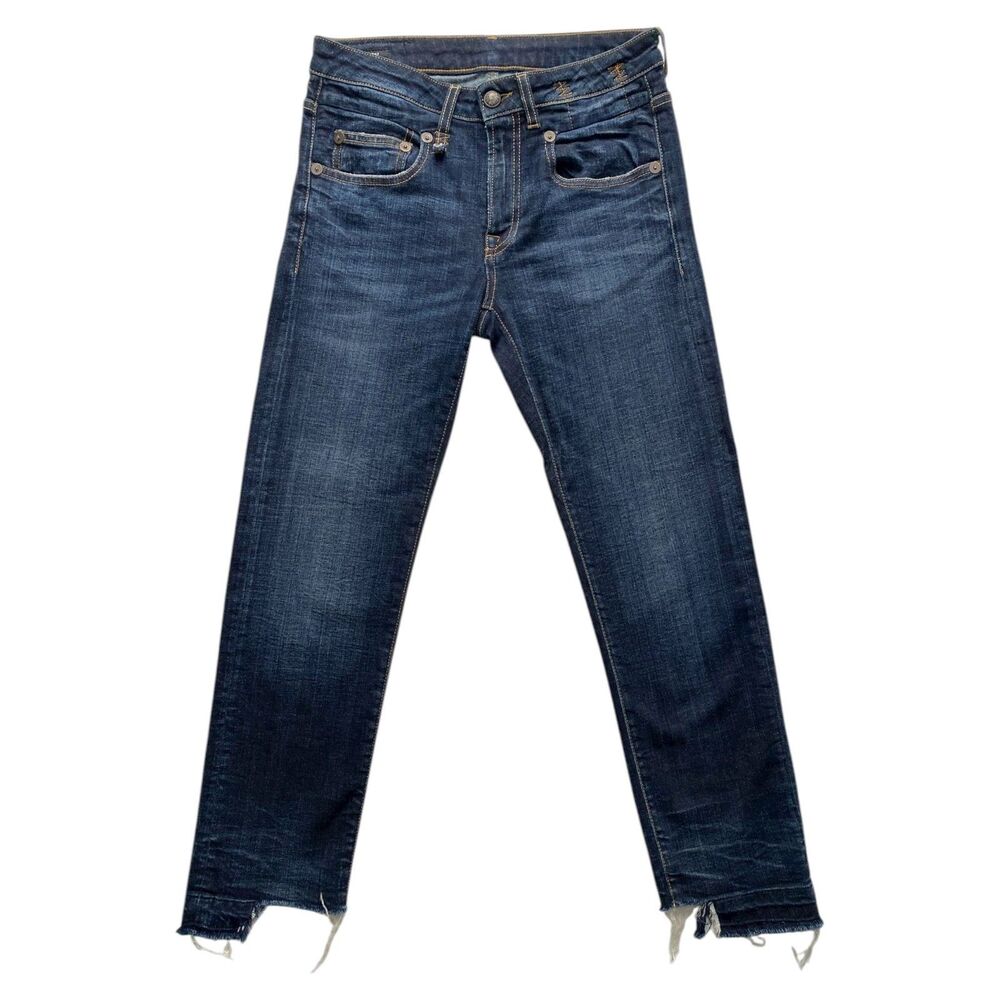 R13 Jeans Womens Boy Straight Mid-Rise Jeans Howell Indigo Blue Stretch Size 26